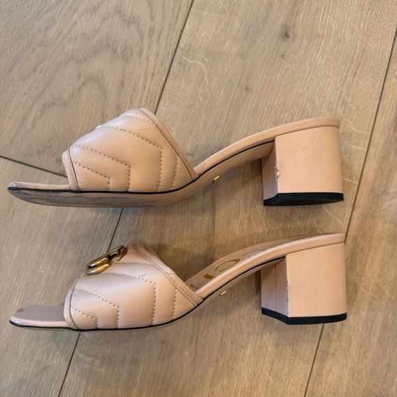 GUCCI 
Nappa Matelasse GG Marmont 55mm Slide Sandals Skin Rose 38 1/2 - Picture 16 of 16